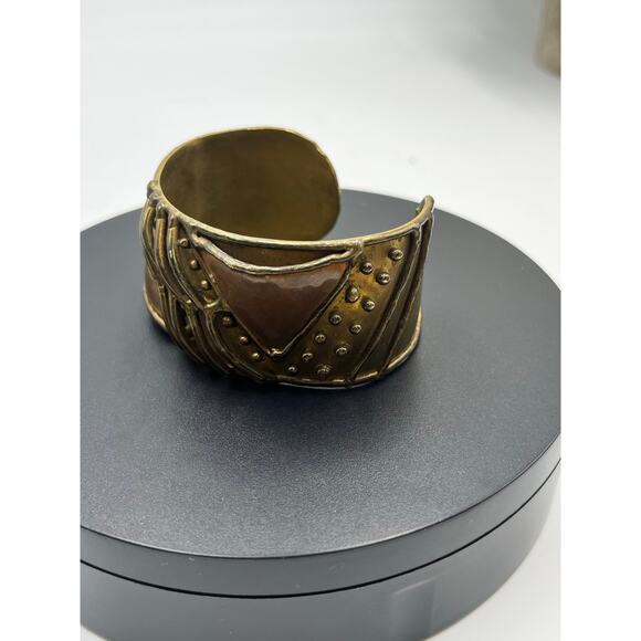 *Luciano Signed Mixed Metals Brass Copper Handmade Worked Ornate Cuff Mexico - Picture 4 of 7